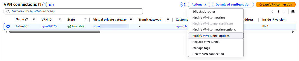 Screenshot of AWS, VPN Connection page